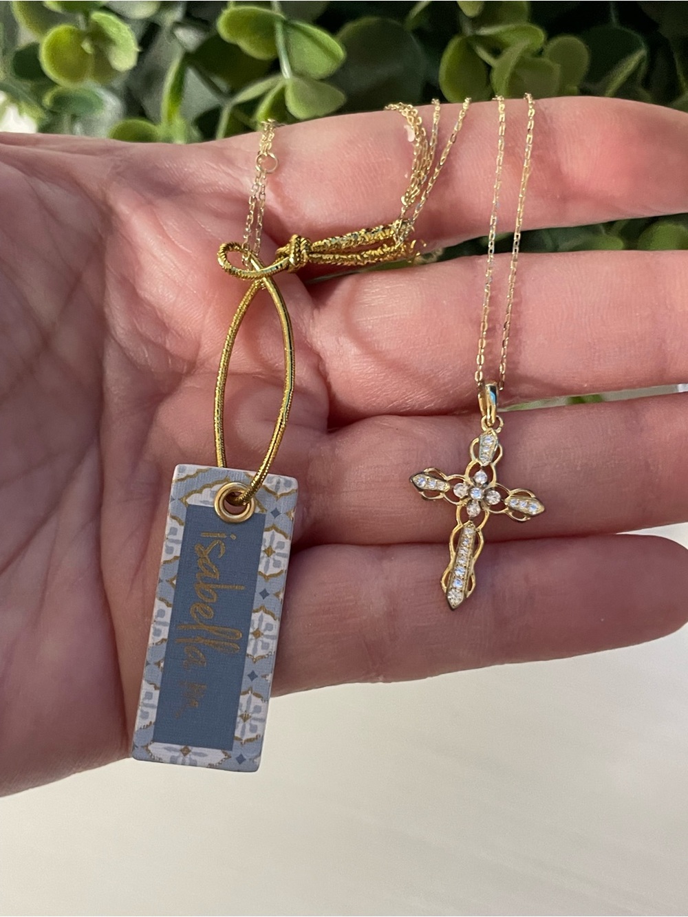 Brand New Isabella M. CZ Gold over Sterling Silver Cross Necklace